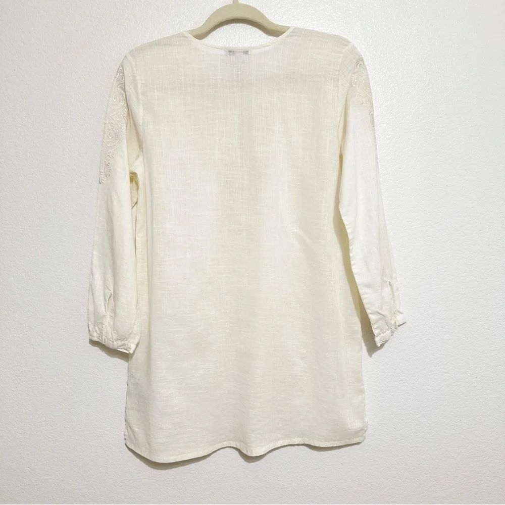 J. Crew White Cotton Linen Blend Embroidered Tunic Top Size XS